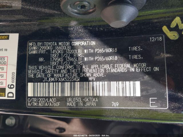 JTJBM7FX6K5223401 Lexus 1ur-fe