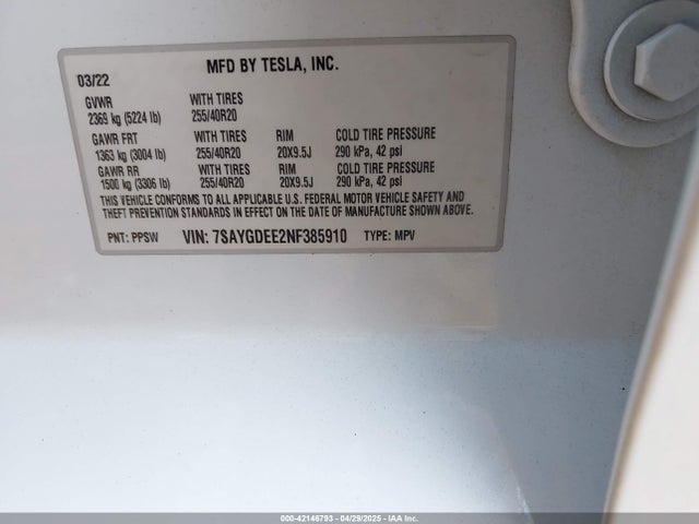 2022 TESLA MODEL Y 7SAYGDEE2NF385910 Photo 8
