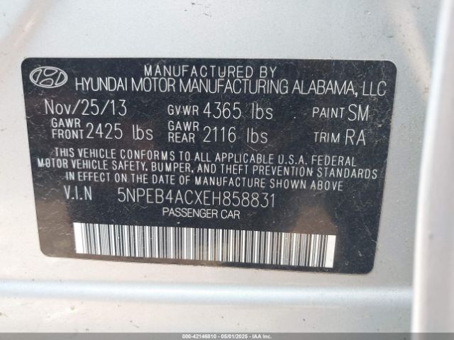 5NPEB4ACXEH858831 Hyundai SONATA GLS