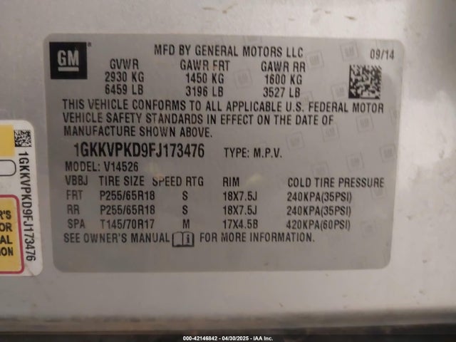 1GKKVPKD9FJ173476 GMC Acadia Sle-2