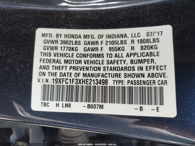 19XFC1F3XHE213498 Honda Civic Ex-t
