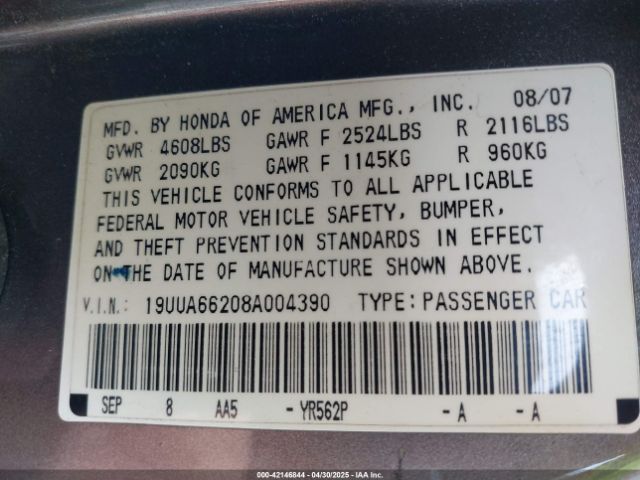 2008 ACURA TL 19UUA66208A004390 Photo 8