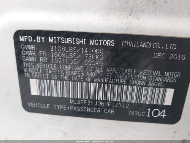 ML32F3FJ0HHF17312 Mitsubishi Mirage G4 Es