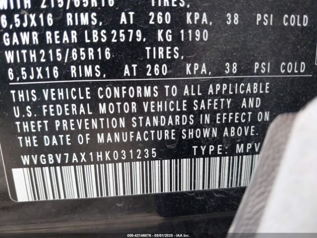 WVGBV7AX1HK031235 Volkswagen Tiguan 2.0t/2.0t S