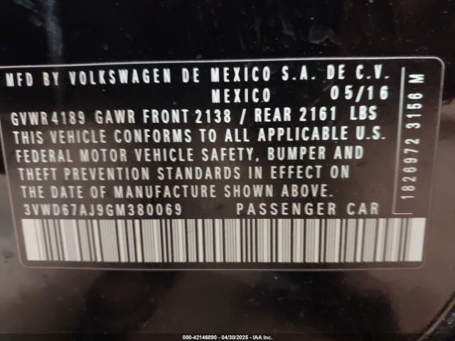 3VWD67AJ9GM380069 Volkswagen Jetta 1.4t Se