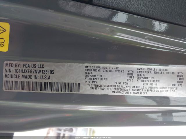 2022 JEEP WRANGLER UNLIMITED 1C4HJXEG7NW138105 Photo 8