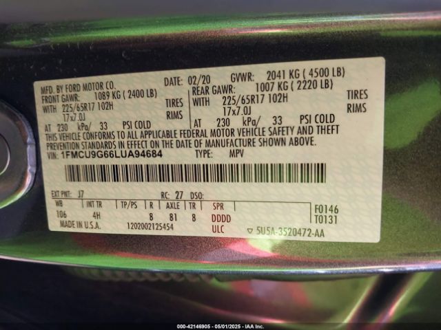 1FMCU9G66LUA94684 Ford ESCAPE SE