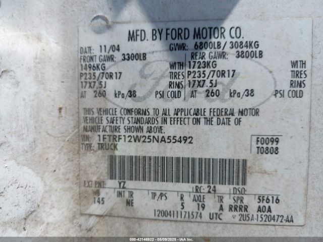 2005 FORD F-150 1FTRF12W25NA55492 Photo 8