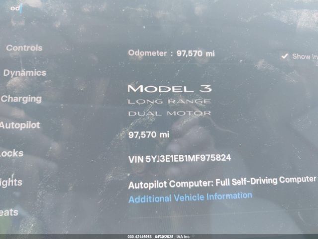 5YJ3E1EB1MF975824 Tesla Model 3 Long Range Dual Motor All-wheel Drive