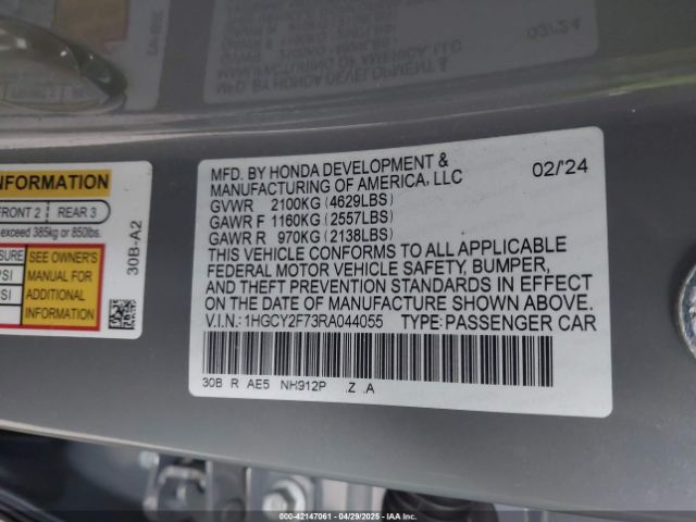 1HGCY2F73RA044055 Honda Accord Hybrid Sport-l