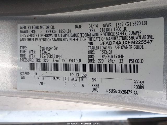 3FADP4AJXEM225547 Ford FIESTA S