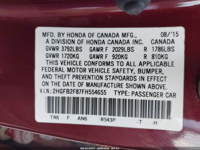 2HGFB2F87FH554655 Honda CIVIC EX