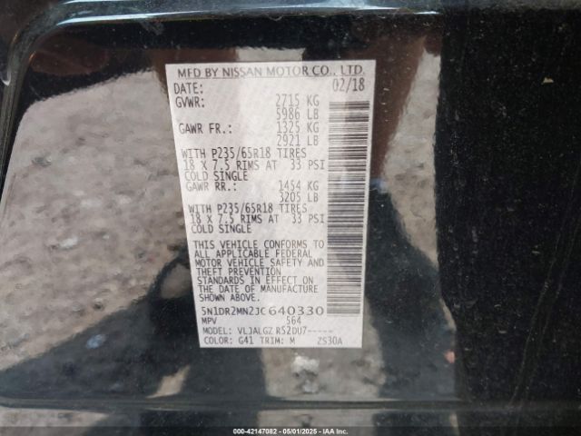 5N1DR2MN2JC640330 Nissan Pathfinder Sl
