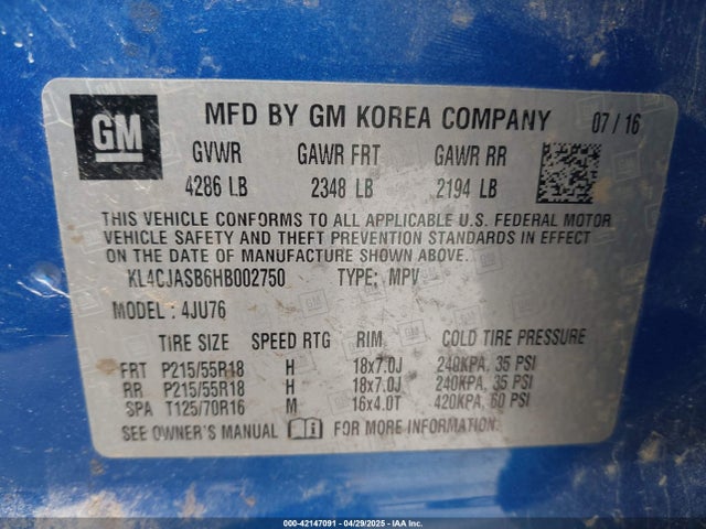 Buick luv mfi, vvt: variable valve timing, alum, e85 max 2017 KL4CJASB6HB002750 Image 9