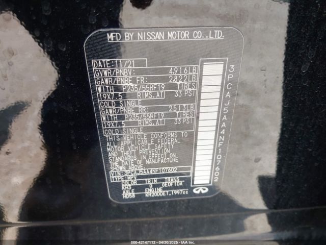3PCAJ5AA4NF107602 Infiniti Qx50 Pure
