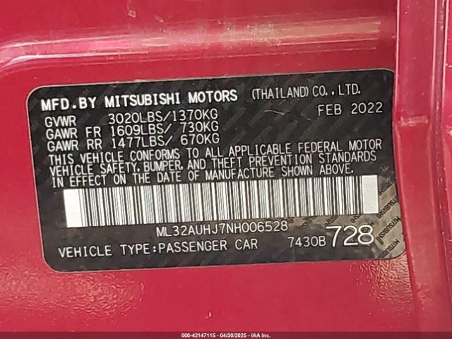 ML32AUHJ7NH006528 Mitsubishi Mirage Es/le