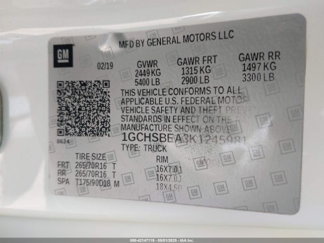 1GCHSBEA3K1245981 Chevrolet Colorado Wt