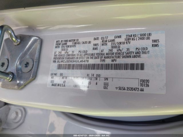 5LMCJ3D93HUL46478 Lincoln Mkc Reserve