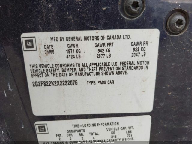 1999 PONTIAC FIREBIRD 2G2FS22K2X2232076 Photo 8