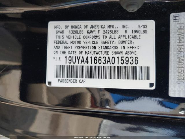 2003 ACURA CL 19UYA41663A015936 Photo 8