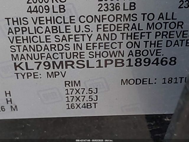 KL79MRSL1PB189468 Chevrolet Trailblazer Awd Lt
