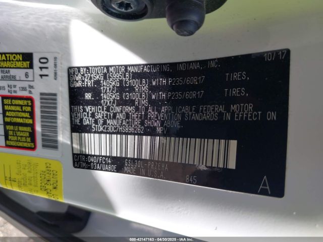 5TDKZ3DC7HS896262 Toyota Sienna Le 8 Passenger