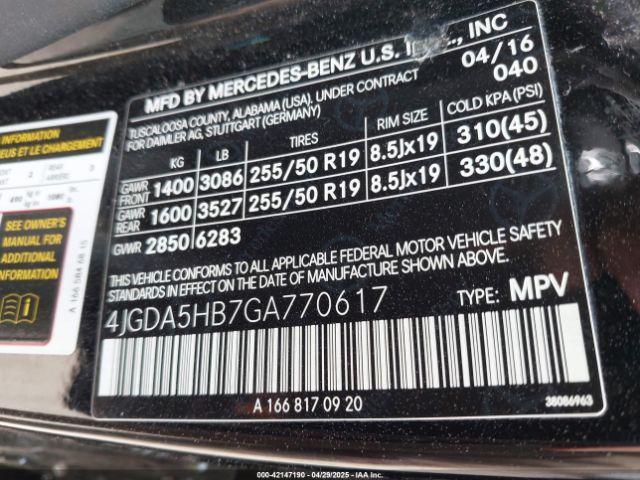 4JGDA5HB7GA770617 Mercedes-Benz Gle 350 4matic