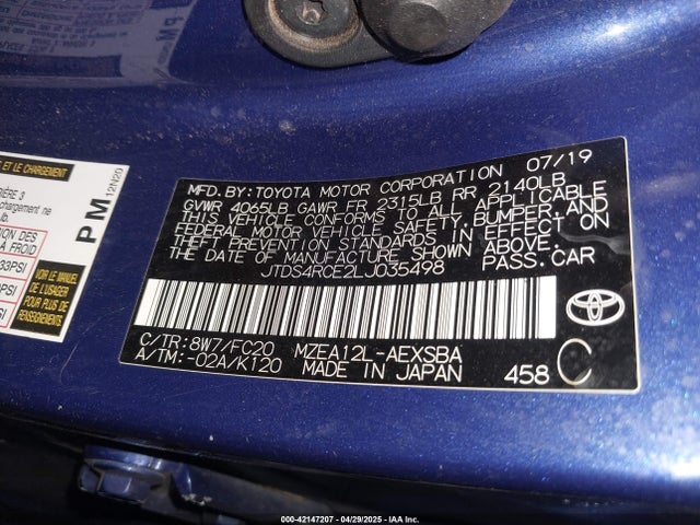JTDS4RCE2LJ035498 Toyota COROLLA SE