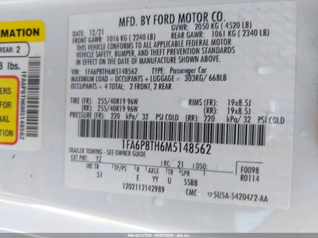 2021 FORD MUSTANG 1FA6P8TH6M5148562 Photo 8