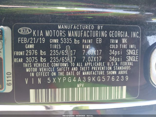 5XYPG4A39KG576239 KIA Sorento 2.4l L