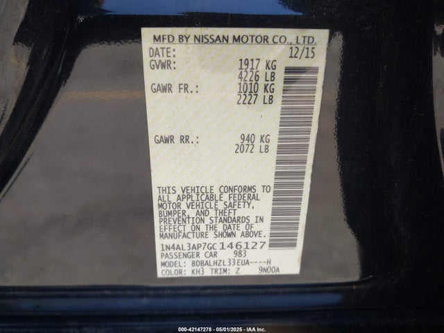 1N4AL3AP7GC146127 Nissan Altima 2.5 Sr