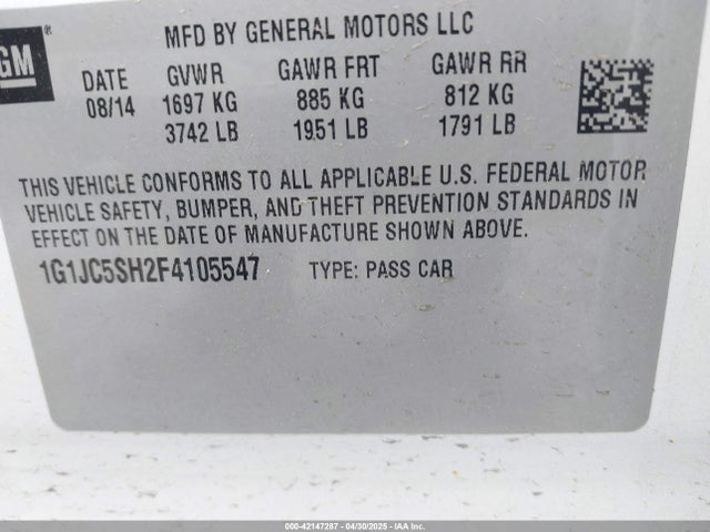 1G1JC5SH2F4105547 Chevrolet Sonic Lt Auto