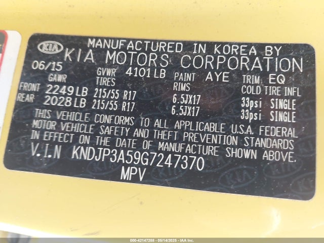 KIA dohc gdi nu 2016 KNDJP3A59G7247370 Image 9