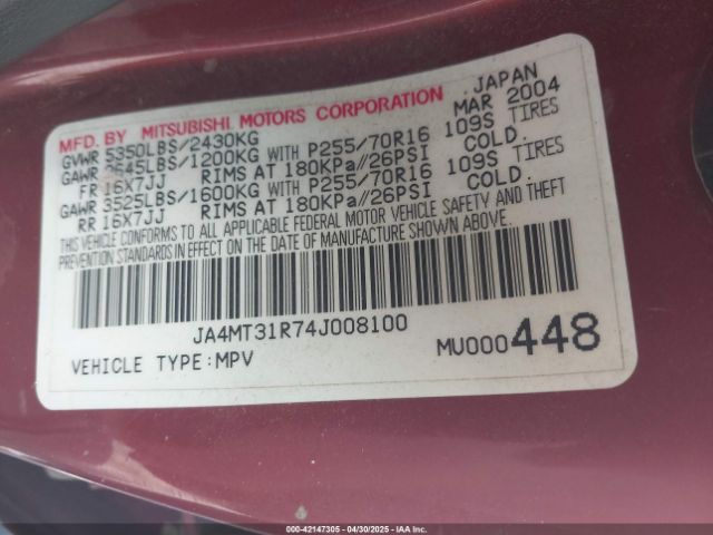2004 MITSUBISHI MONTERO SPORT JA4MT31R74J008100 Photo 8