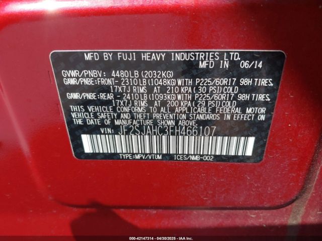 JF2SJAHC3FH466107 Subaru Forester 2.5i Limited