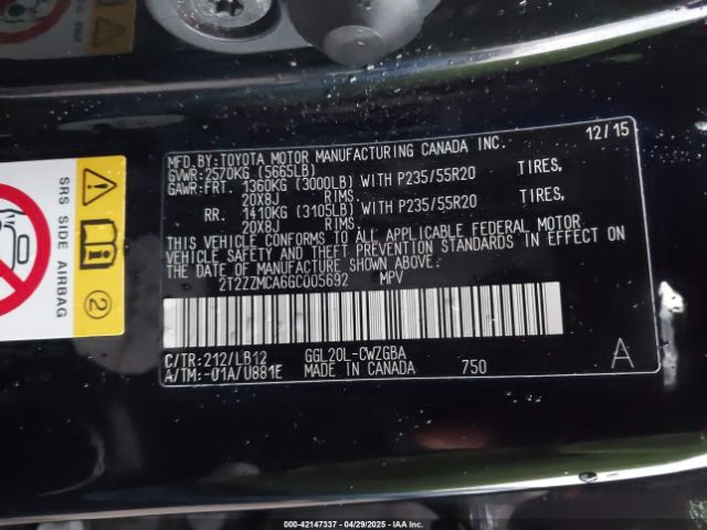 2T2ZZMCA6GC005692 Lexus RX 350