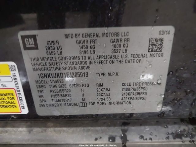 1GNKVJKD1EJ305919 Chevrolet Traverse Ltz