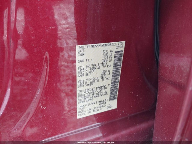 1N6AA1E67HN506425 Nissan TITAN SV
