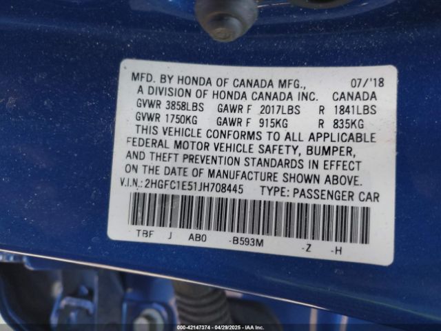 2HGFC1E51JH708445 Honda CIVIC SI