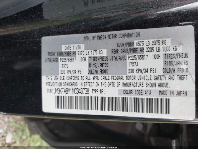 JM3KFABM1M0348738 Mazda CX-5 SPORT