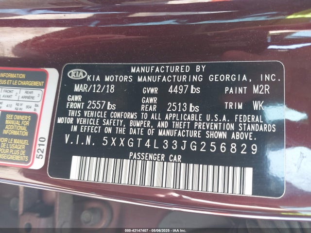 5XXGT4L33JG256829 KIA gdi