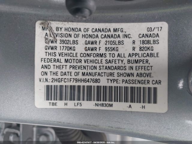2HGFC1F79HH647680 Honda Civic Ex-l