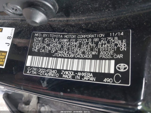 JTDKN3DU8F0430408 Toyota Prius Two