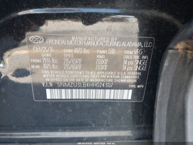5NMZU3LB4HH024307 Hyundai Santa Fe Sport 2.4l