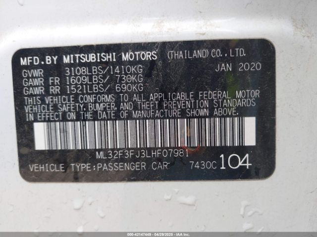 2020 MITSUBISHI MIRAGE G4 ML32F3FJ3LHF07981 Photo 8