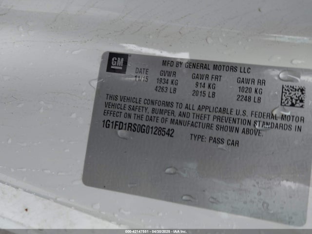 1G1FD1RS0G0128542 Chevrolet lgx - di: direct injection, vvt, alum, gen 2