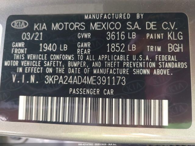 3KPA24AD4ME391173 KIA RIO S
