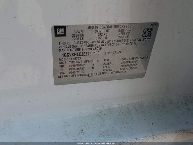 1GCVKREC3EZ169486 Chevrolet Silverado 1500 1lt