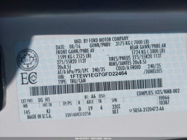 1FTEW1EG7GFD22464 Ford F-150 King Ranch