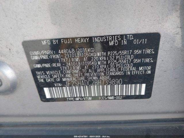 2011 SUBARU FORESTER JF2SHADC2BH739890 Photo 8